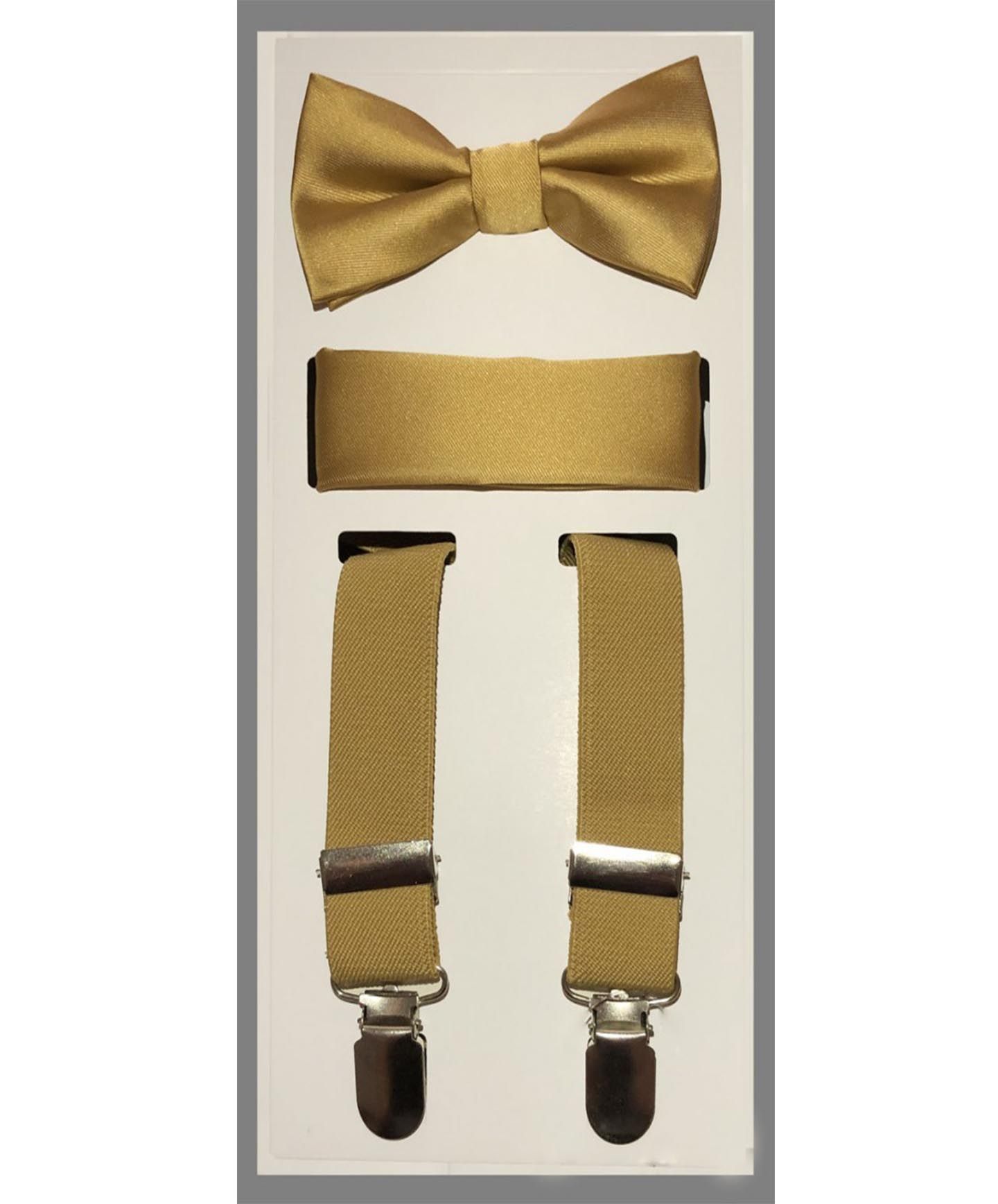BRAND Q INC Boys Microfiber Blend Suspenders & Bowtie & Hanky Set - KSBH10  - gold-zz / one